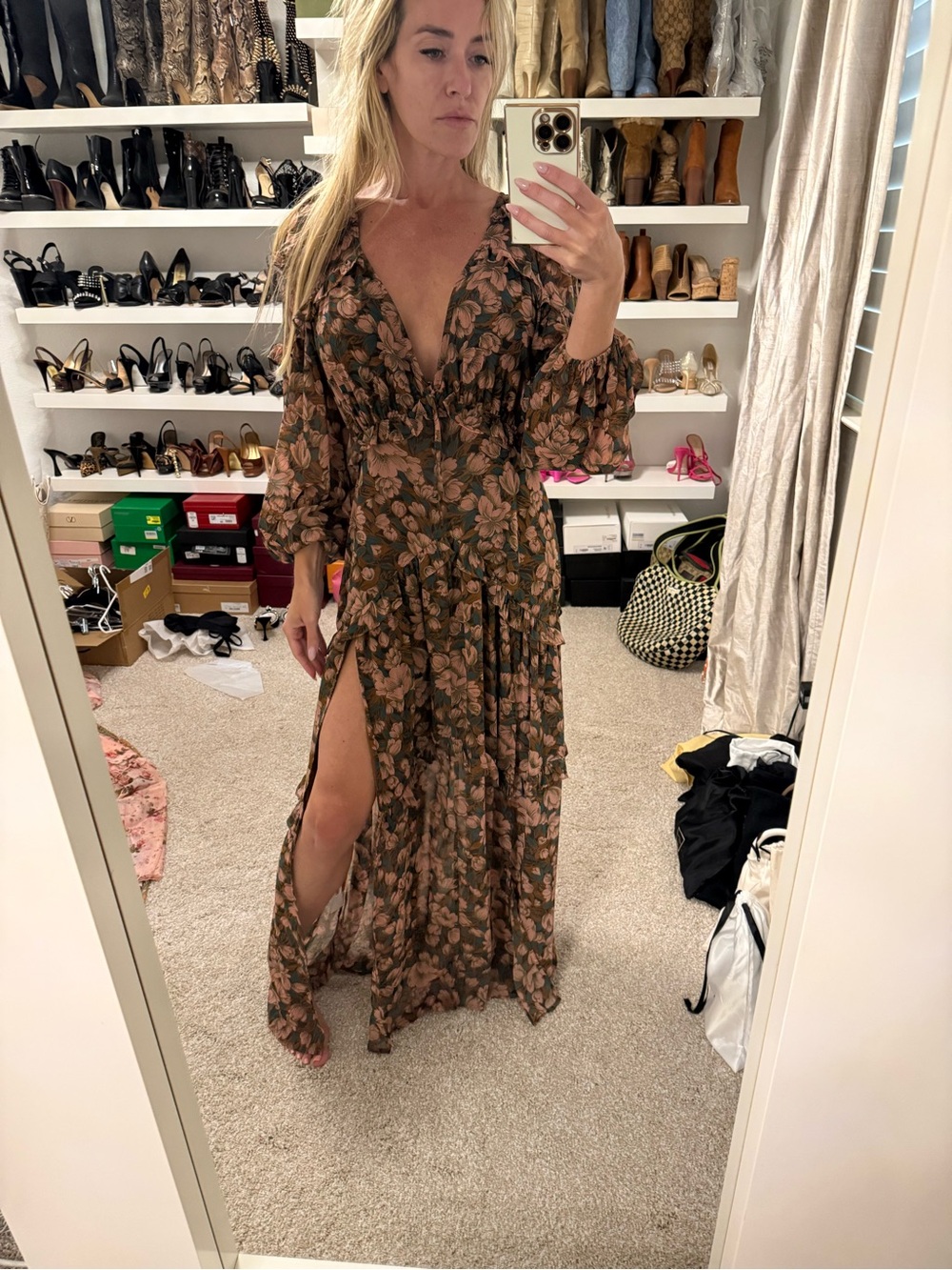 Buddy Love Olive Floral V-Neck Maxi Dress